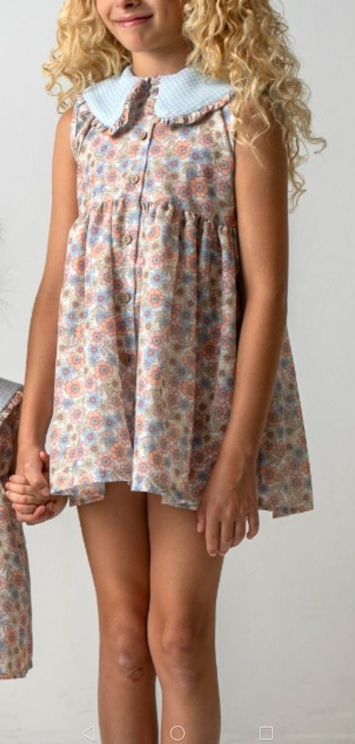 Vestido cuello Vichy celeste